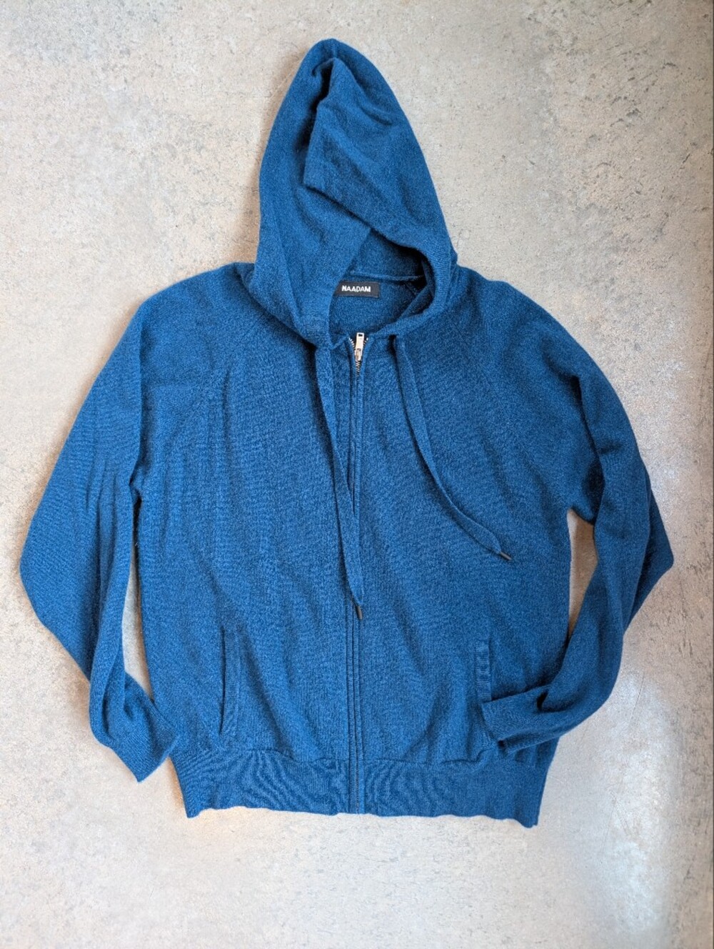 NAADAM Cashmere Hoodie Zip Front Dark Teal Blue Green